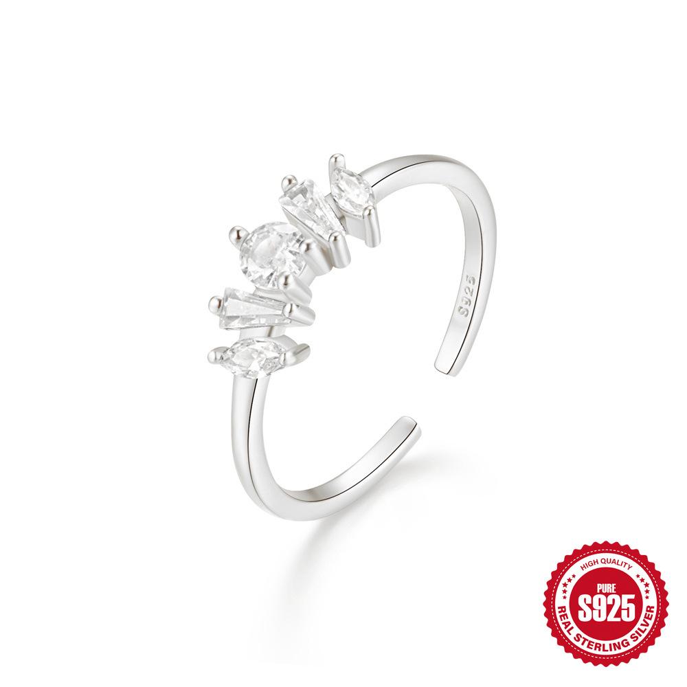 S925 Sterling Silver Ring Women'S Light Luxury Niche Design Sense Geometric Twist Zircon Ring Fashion Open Index Finger Ring