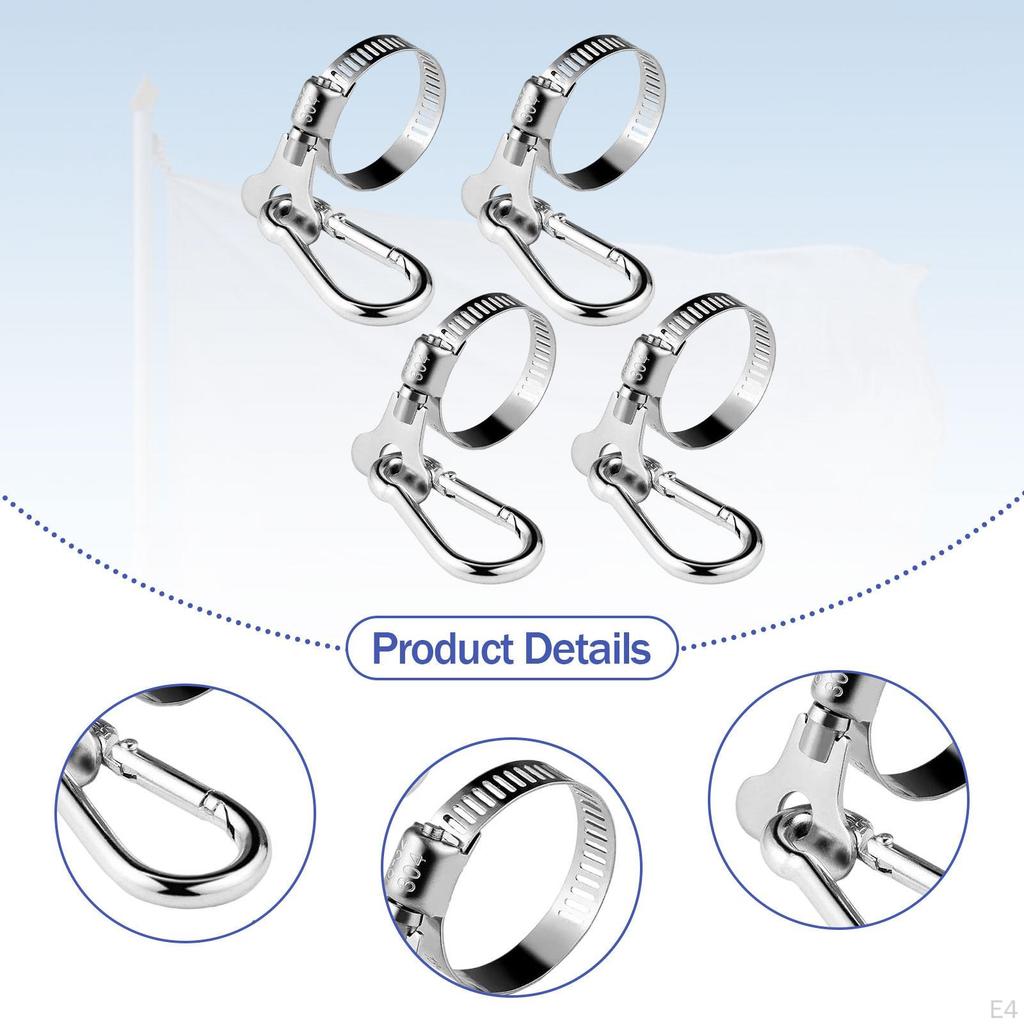 4 Pieces Flag Pole Clips Rings Flagpole Clamp, Grommet for Gardens