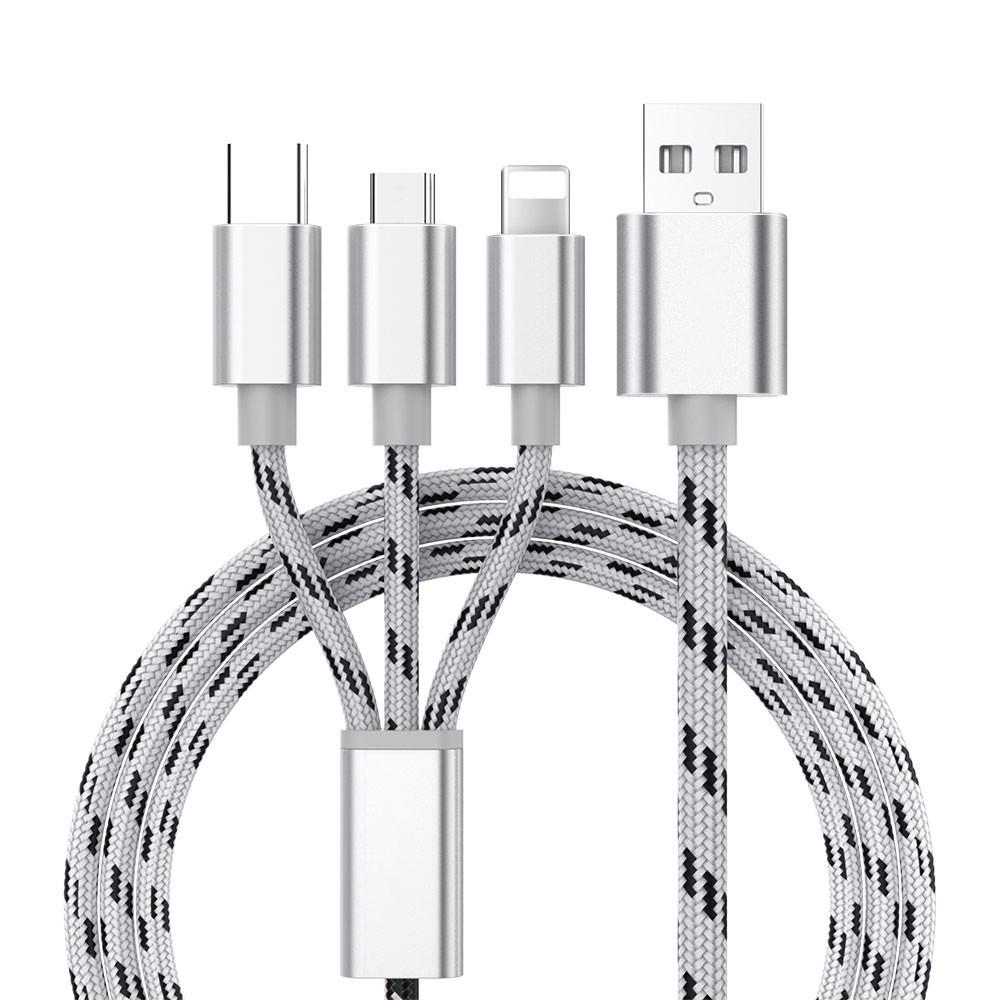 Зарядный кабель USB 3 в 1 для iPhone Кабель Micro USB типа C для быстрой зарядки Кабель зарядного устройства