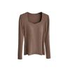 Women's Wool Square Collar Long Sleeve Thermal Shirt with Chest Pad
