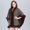 Lining Velvet Poncho Women Faux Rabbit Fur Collar Cape Big Pendulum Dovetail Cardigan Winter Cloak Knitted Warm Thick Coat