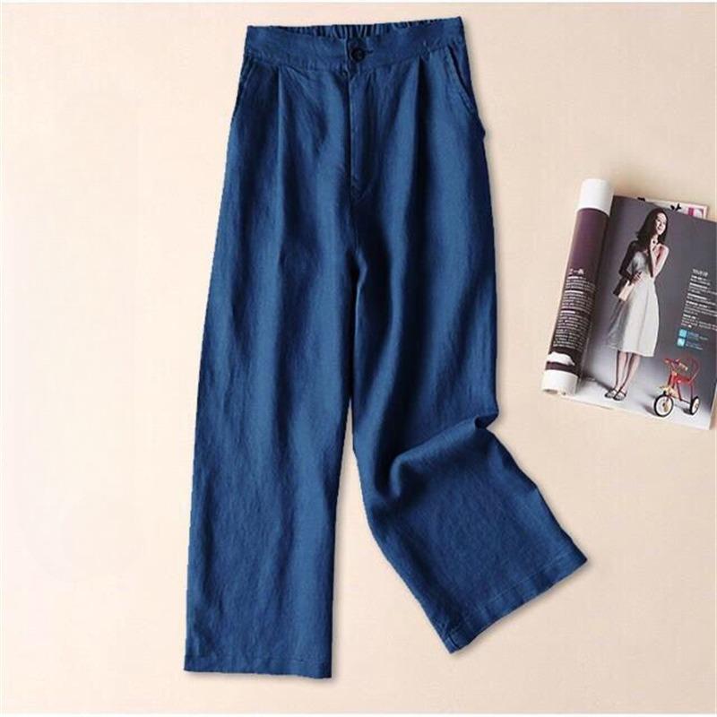 Summer New Solid Casual Wide Leg Pants for Women Fashion Cotton and Linen Loose Pants Woman High Waist Elegant Simple Women Trousers 24711