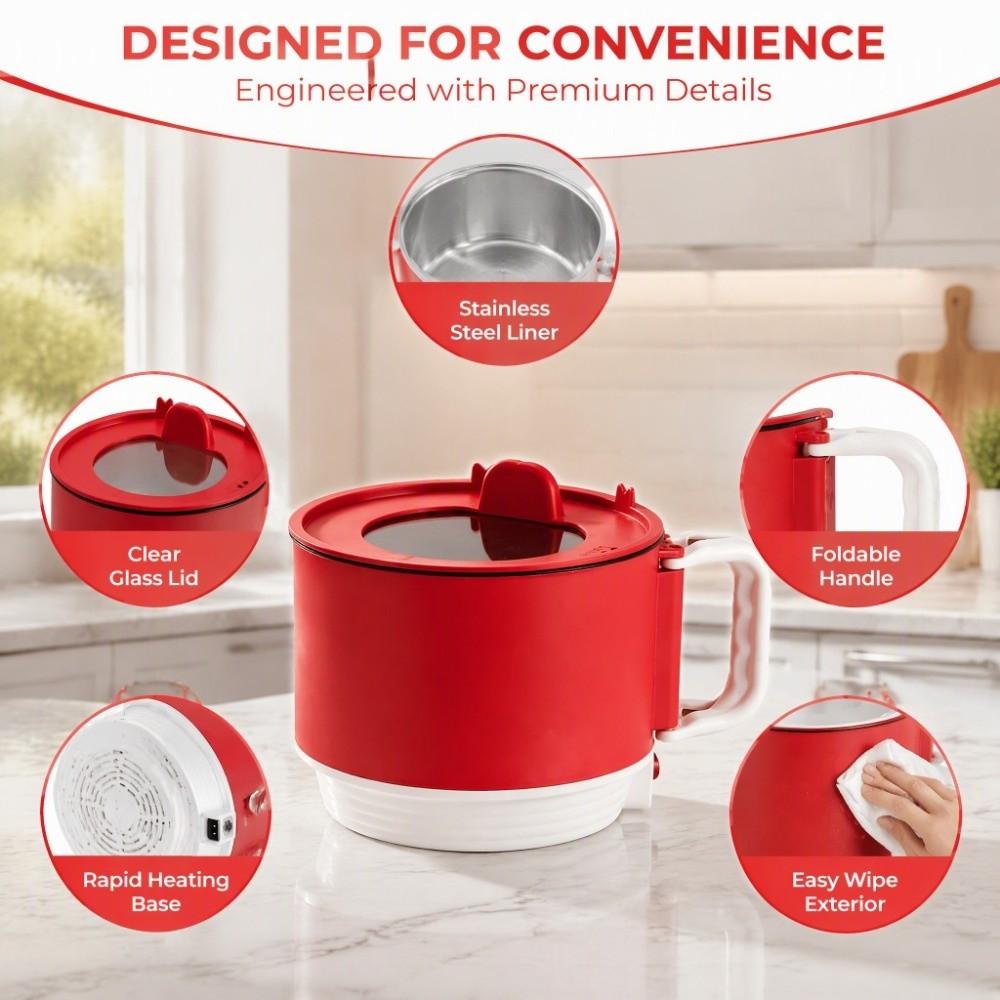 Foldable Handle Electric Cooking Pot 1600ml Capacity Instant Noodle Bowl  Porridge
