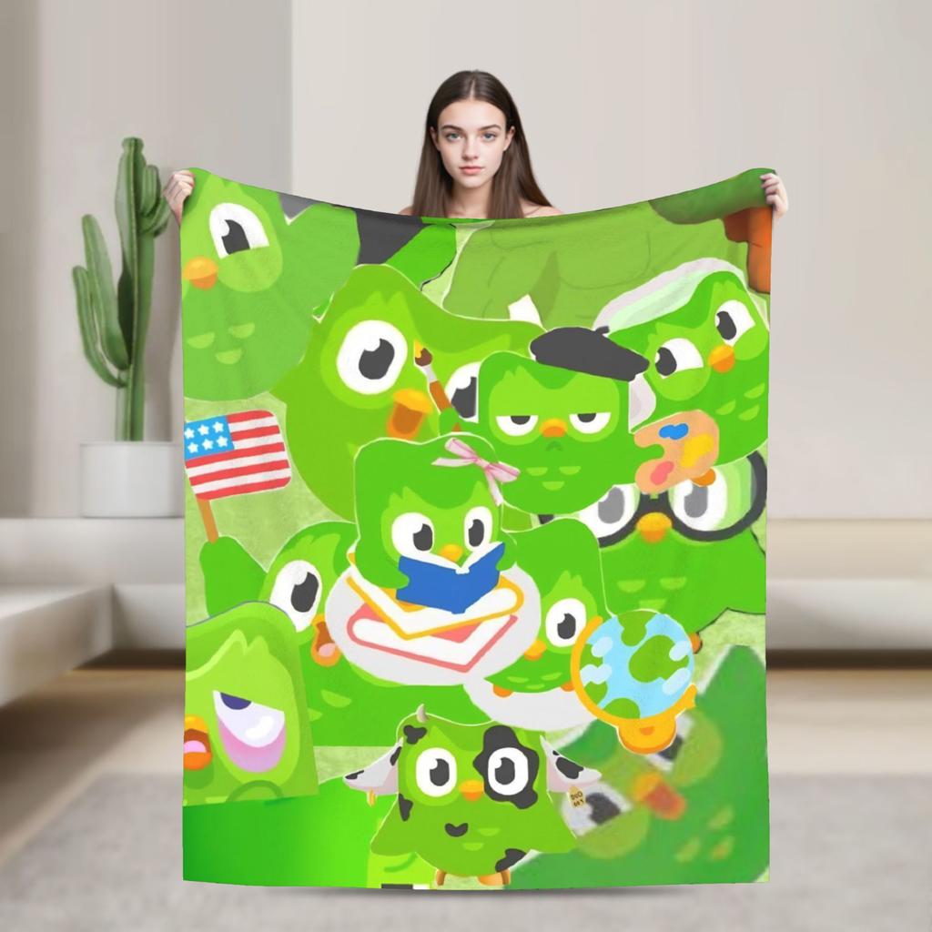 Duolingos Owl Duo Flannel Blanket  Soft Warm Bedding Throws for Couch Bed Camping Comfortable Bedspread Sofa Bed Cover