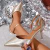 Fashion Fashion Gold Pointed Toe Thin Heel Pumps Women 2025 Plus Size 35-42 Ankle Bukle Pumps Woman Party Wedding High Heel Shoes Female