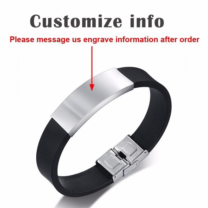 Vnox Custom TO HUSBAND Bracelets for Men Black Silicone Wrist Band with Stainless Steel Tag Valentine's Day Gift for Him