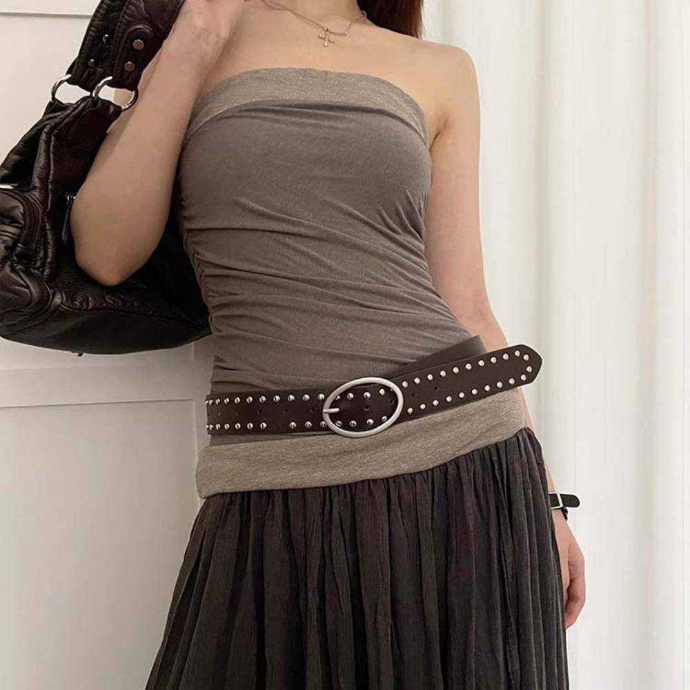 Adjustable Y2K Wide Belt Punk PU Leather Waistbands Skirt Accessories Rivet Waist Belt  Waist Seal