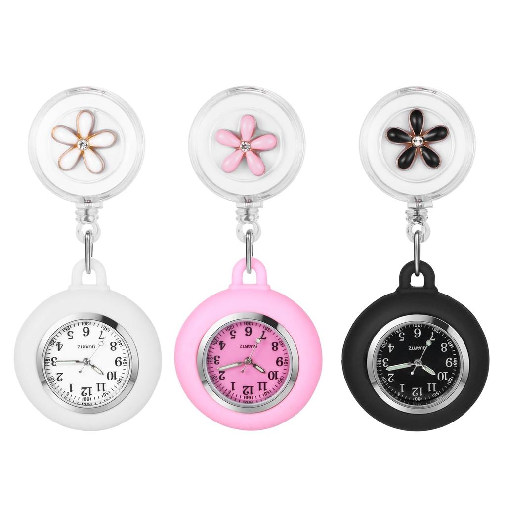 Nurse Watch with Silicone and Stretchable Cute Flower Nurse Quartz Pocket Nurse Accessories Perfect Gift for Nurses and Childcare Workers On Day Clip,
