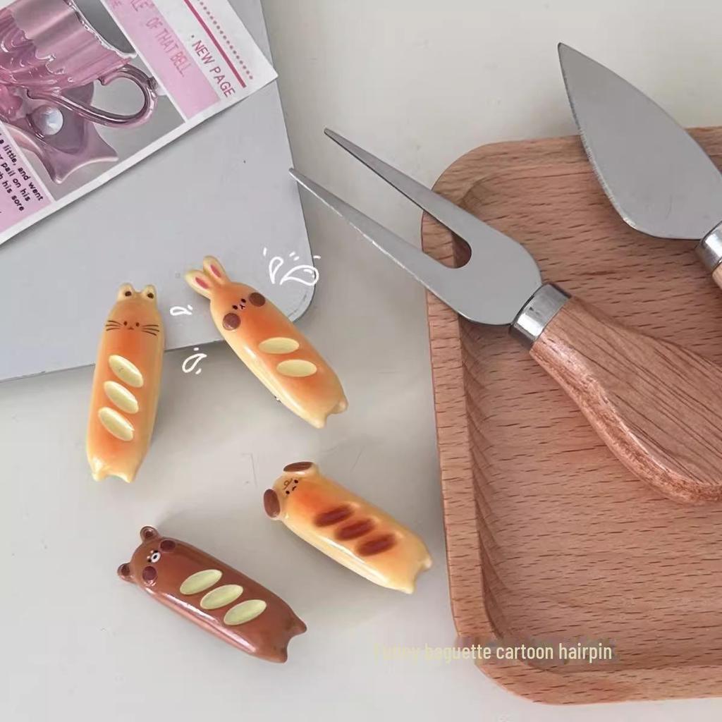 "Cartoon Baguette Hairpin: Cute Bear & Rabbit Hair Accessories for Girls"