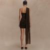 Женское мини-платье на одно плечо без рукавов Bodycon с высокой талией, сексуальное, из молочного шелка, со сборками, драпированное, клубное платье
