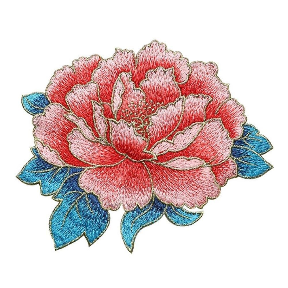 Chinese Style Peony Embroidery Patch Handmade Glue-free Applique Sew On Big Size Decorative Applique for Cheongsam Dress DIY