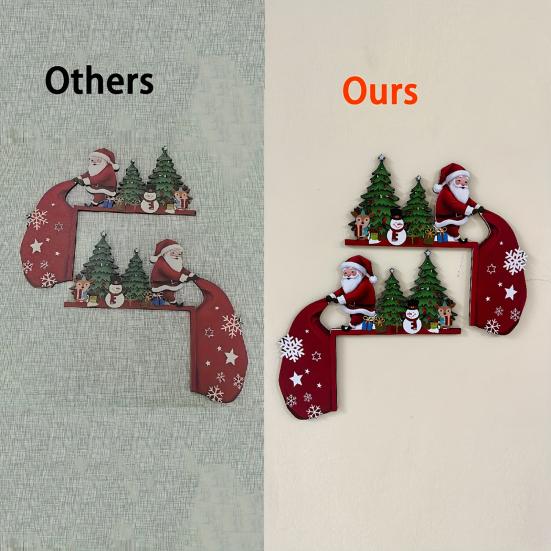 Wooden Christmas Door Topper Cute Santa Claus Door Corner Frame Sign for Holiday Home Wall Cabinet Shelf Decor