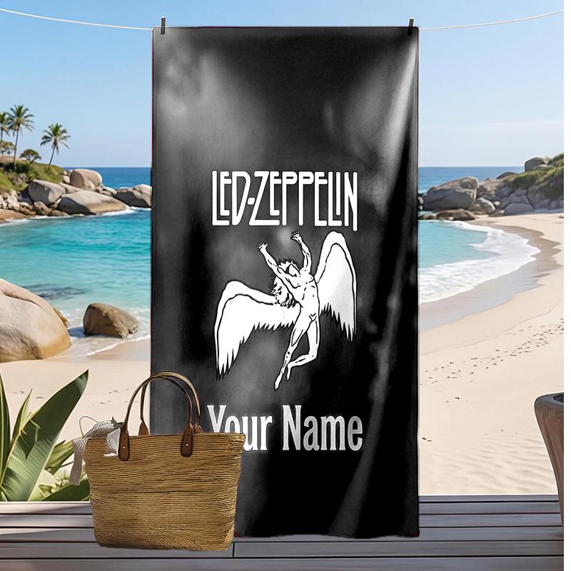Led Zeppelin Custom Beach Towel, Print Your Name Text Lightweight Absorbent Towel for Swimming Travel