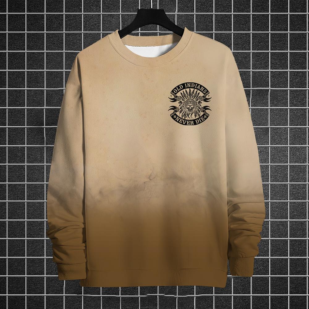 Retro Sweatshirt For Men Hoodies Pullover 3d Print Indian Ethnic Print Long Sleeve T-Shirt Gradient Oversized Men Clothing Tops