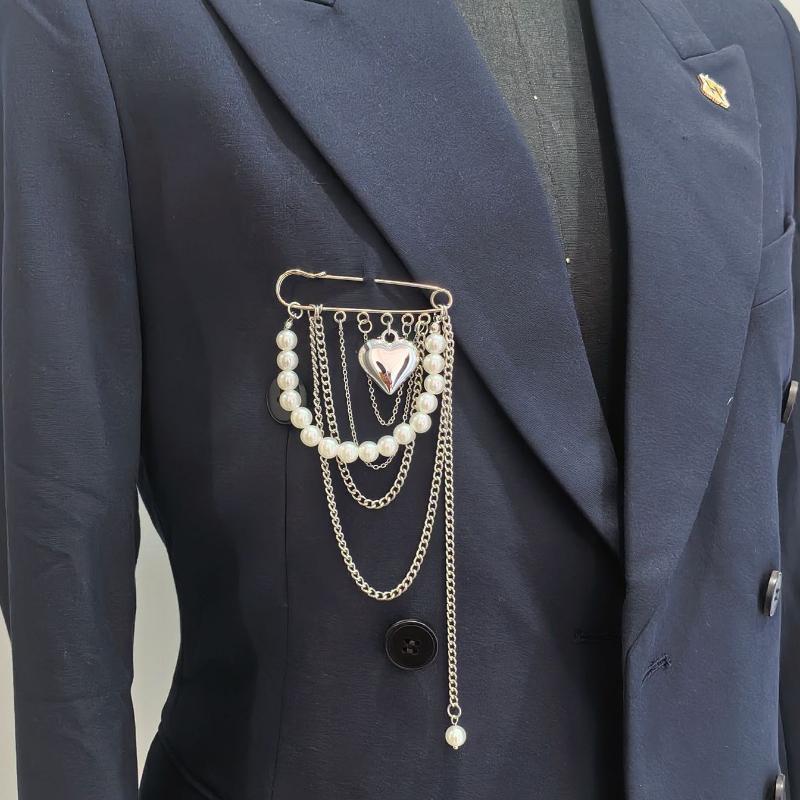 Metal Tassel Safety Pin Brooch, Long Chain Dangle Lapel Pin for Coat, Suit & Fashion Jewelry