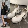 Модная женская обувь больших размеров, широкая посадка, летний новый стиль, туфли-лодочки, толстый каблук, босоножки на высоком каблуке, французские Мэри Джейн, мини-кожаная обувь