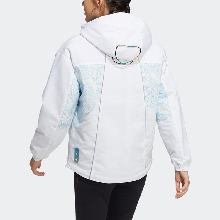 Adidas Куртка с капюшоном и логотипом с геометрическим узором на молнии, женская белая HC0283