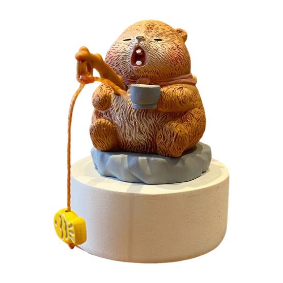 Fishing Animals Figurine Resin Panda Groundhog Capybara Statue Angler Animal Series Ornament