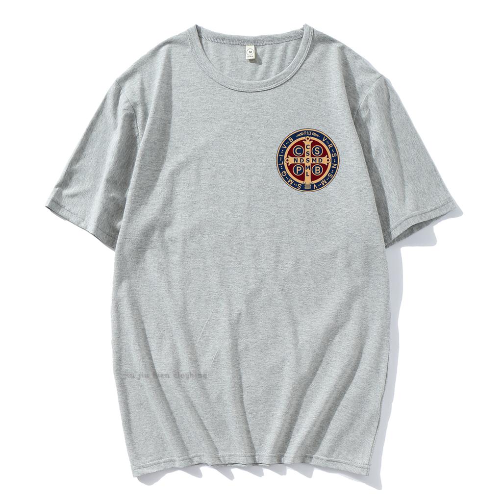 Футболка-пуловер с изображением католической медали Святого Бенедикта, мужская и женская повседневная хлопковая футболка с принтом, винтажная футболка Harajuku Oversize