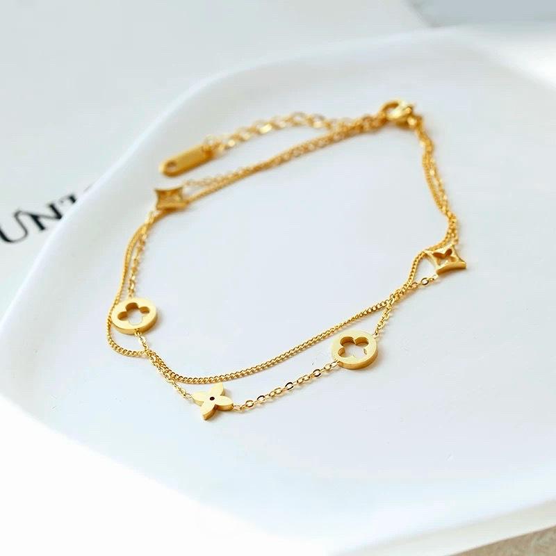 Двойной четырехлистный клеверный браслет на щиколотку, нежный, универсальный, легкий, роскошный, темпераментный, модный браслет на щиколотку