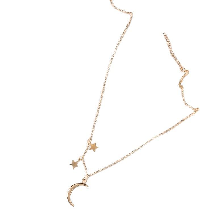 Fashion, Romantic Couple, Metal Moon, Star Combination Collarbone Chain Short Necklace