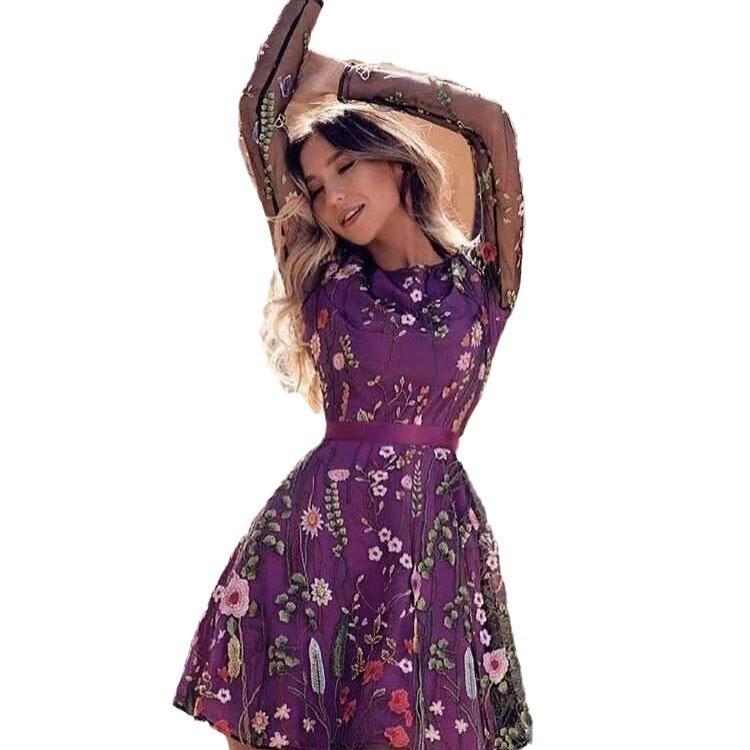 New Bohemian Lace Mesh Floral Embroidered Women's Dress