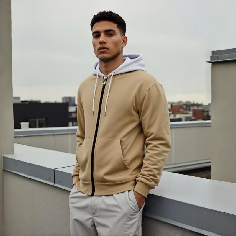 Men's Zip-Up Hoodie Sweatshirt Casual Fleece Jacket with Drawstring Hood Front Pockets Comfortable Streetwear for Autumn & Winter