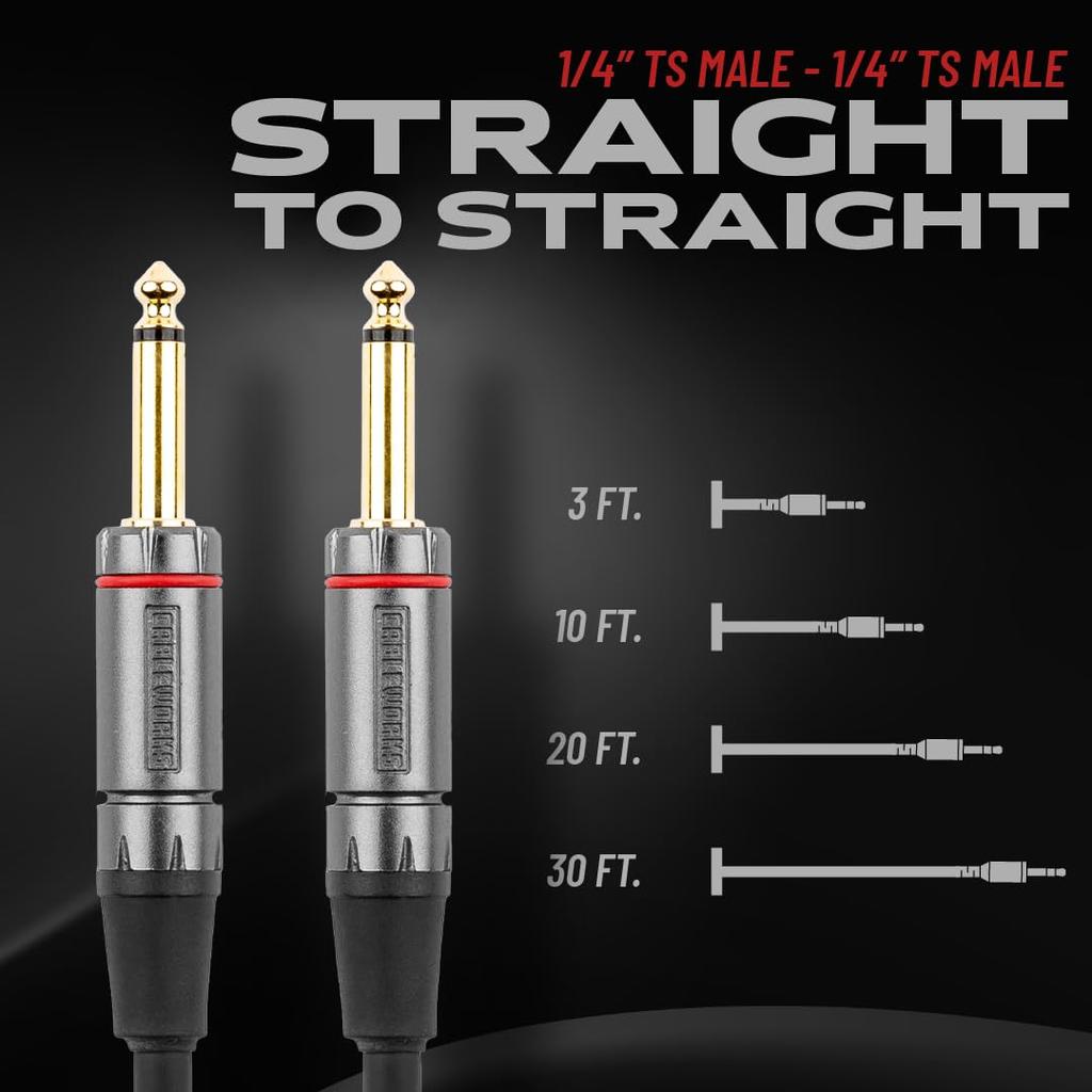 Cableworks by Gator Cases Headliner Series Shielded Cable for Guitar and Bass (3ft SS) GCWH-INS-03