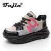 Fujin 6cm Genuine Leather Women Wedge Casual High Brand Winter Plush Shoes Platform Fashion Sneakers Chunky Autumn Spring Shoes