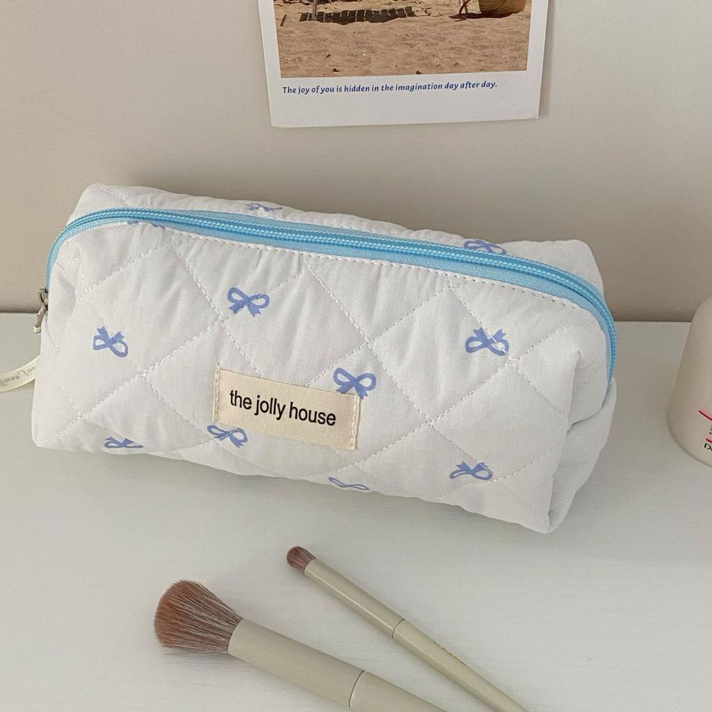 Fashion Cherry Tote Women Makeup Bag Portable Cute Ladies Cosmetic Toiletry Storage Pouch Handbag Cotton Quilted Zipper Bag