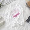 Fashion Kawaii Angel Printed Women Top Tees Summer Loose Oversize Streetwear Casual Clothing Pink Cute
