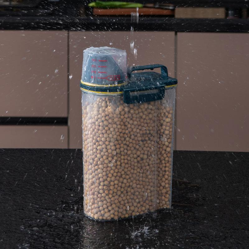 1.5/2L Waterproof Pet Food Storage Tank with Measuring Cup Sealed Container Leakproof Portable Buckets Dog Cat Feeder