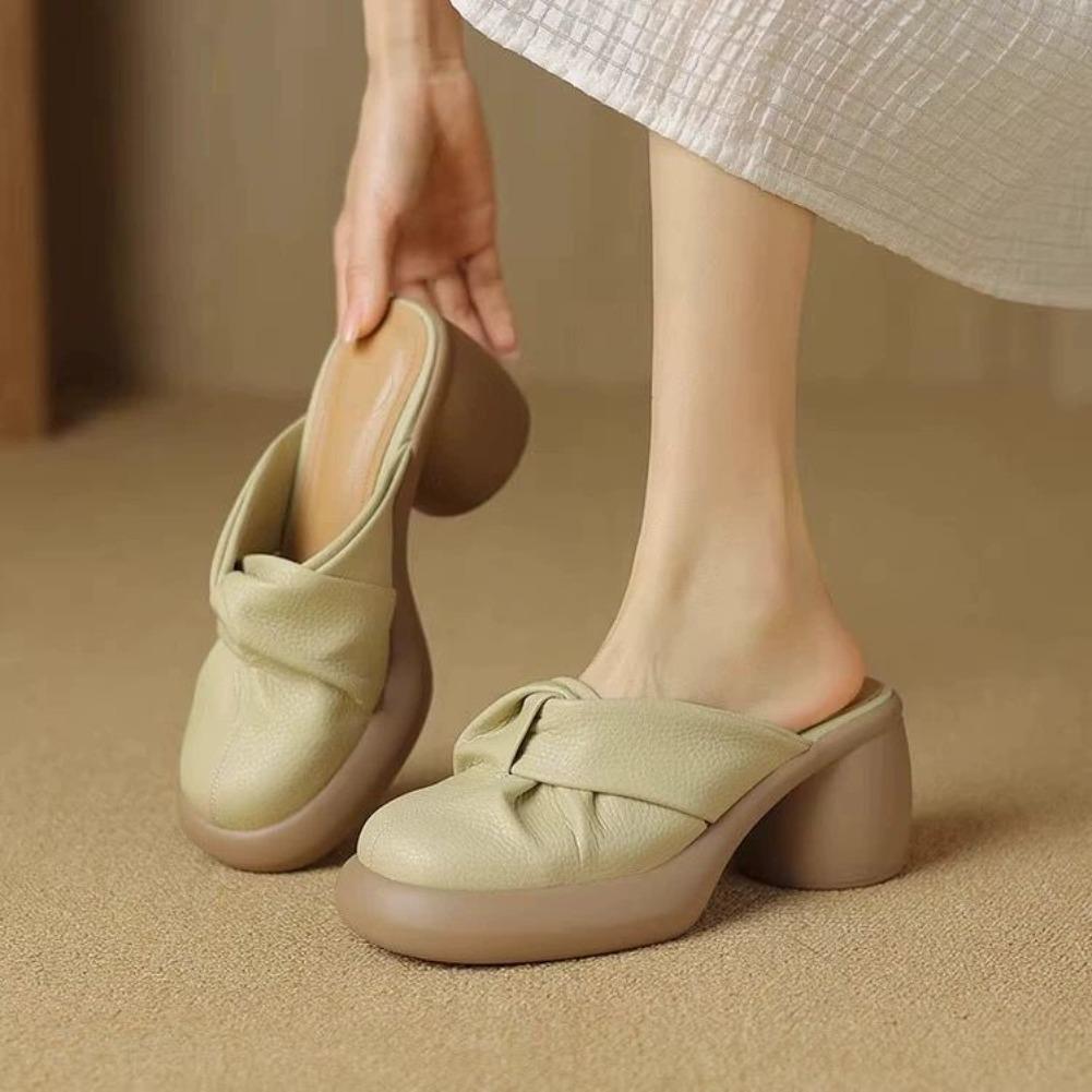 Fashion 2025 Women Closed Toe Summer Shoes New Comfort  Leather PU High-heeled Ladies Sandals Platform Casual Mules Slippers Women