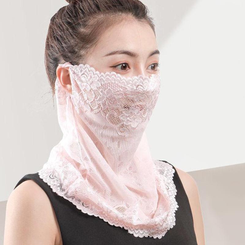 Women Embroidery Pattern Anti-UV Multiple Colors Outdoor Sunscreen Mask Summer Neck Flap Cover Breathable Lace Cycling Accessories