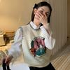 2023 Autumn New Versatile Cartoon Pattern Pullover Sleeveless Sweater Top Women's Knitted Tank Top Vest