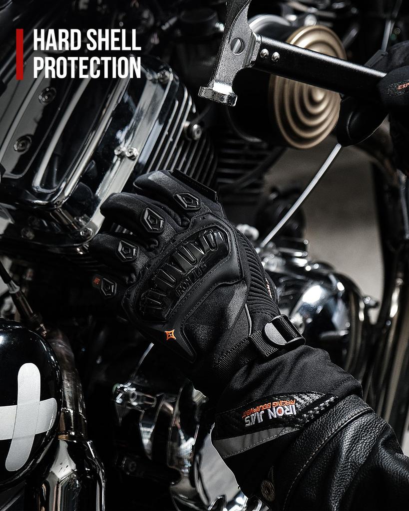 IRON Motorcycle Cold Smartphone Size L JIA'S Gloves, Winter, Weather, Compatible, Waterproof, Windproof, Protective, Fleece-Lined, Non-Slip, Black,