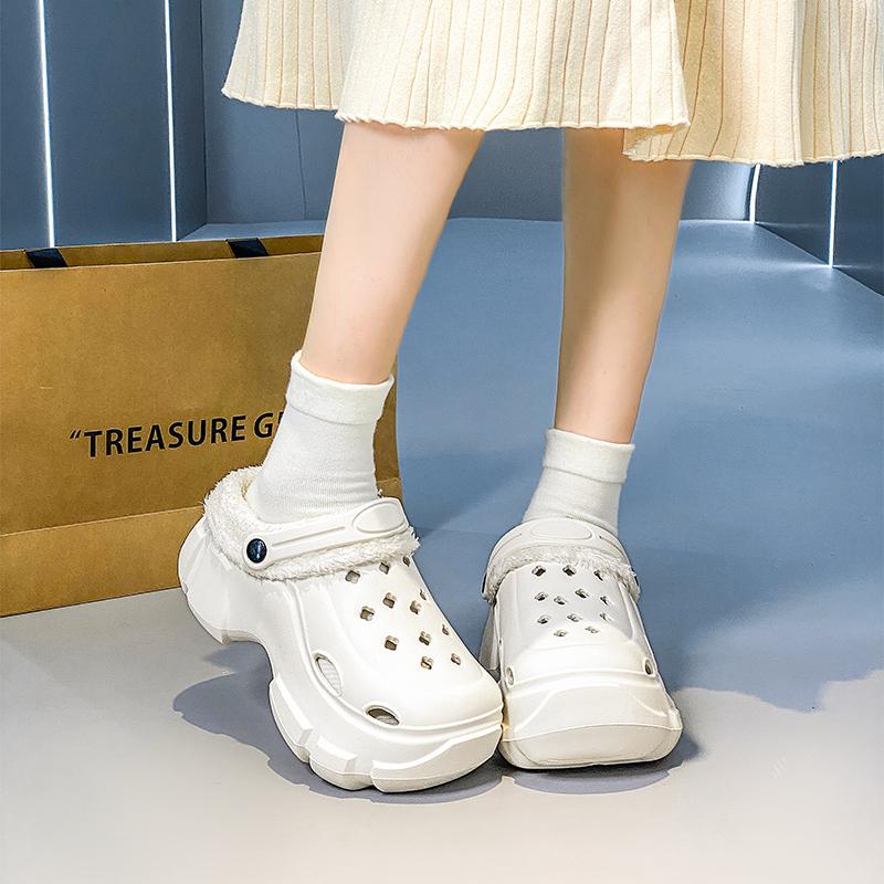 Женские зимние сандалии на платформе, тапочки, обувь для улицы, обувь на толстой подошве, легкие дышащие женские меховые балетки, тапочки