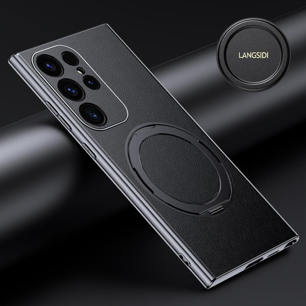 Кожаный чехол для телефона Samsung Galaxy S24 S23+ S23 Plus с магнитной подставкой 360° и кольцом-держателем