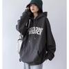 Женская весенняя толстовка с капюшоном, осенняя свободная толстовка с буквенным принтом, винтажная серая повседневная уличная одежда с длинными рукавами