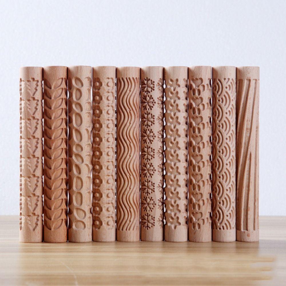 Творческий деревянный прижимной валик с 3D-узором и текстурой для глиняных художественных принадлежностей