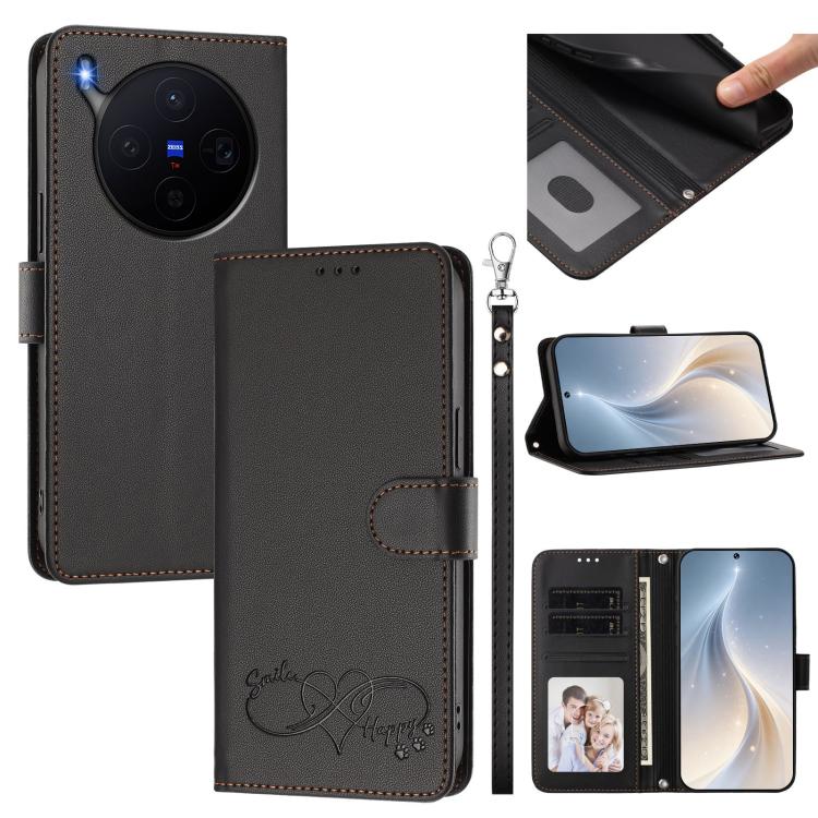 Happy Heart Pattern Magnetic Closure Vegan Leather Phone Case With Wrist Strap For vivo X200 FE