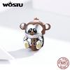 925 Sterling Silver Naughty Monkey Animal Beads Brown Charms Fit Original Bracelet Necklace