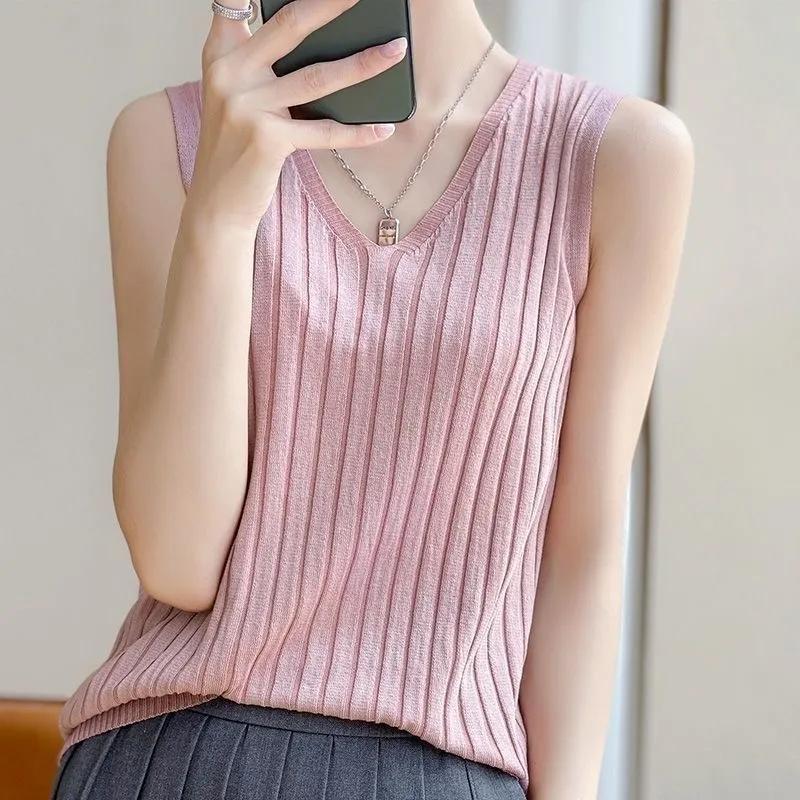 Женская летняя свободная трикотажная майка с V-образным вырезом, без рукавов, для ношения под одеждой