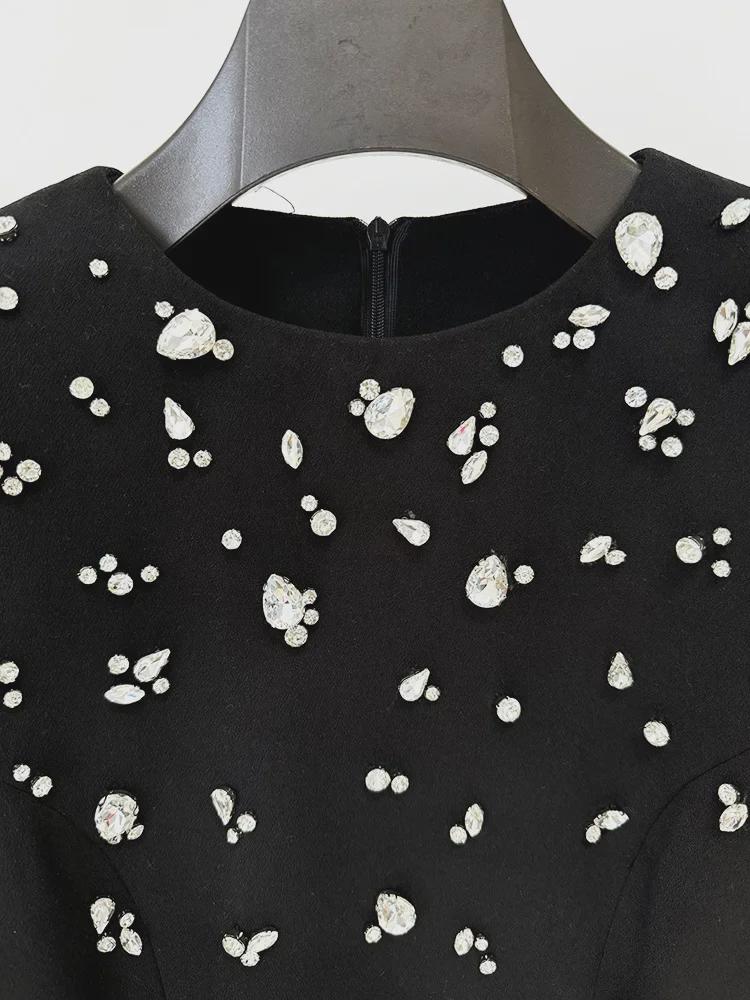 Элегантное платье с длинными рукавами, украшенное крупными бисером и бриллиантами, европейский и американский стиль 2024 г.