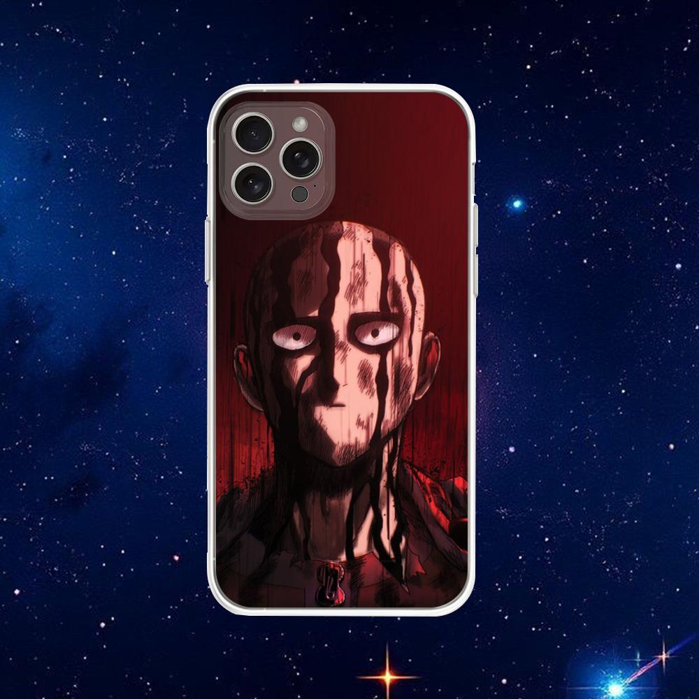 One Cartoon Punchs Man Phone Case For iPhone 16,15,14,13,12,11 Plus,Pro,Max,XR,XS,X,7,8 Plus,SE,Mini Transparent Shell