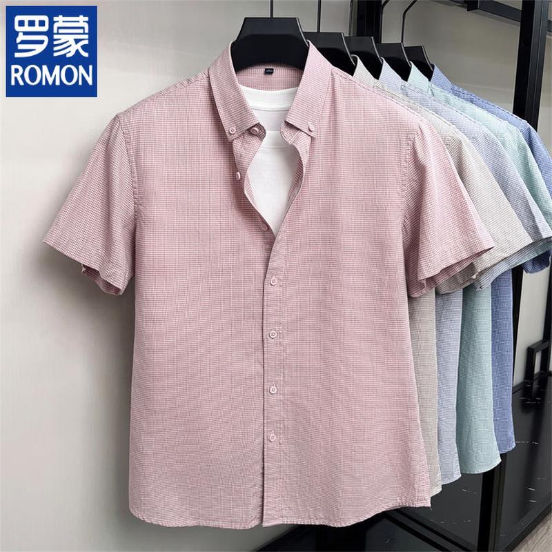 ROMON Men's Short-Sleeve Linen Blend Quick-Dry Business Casual Shirt