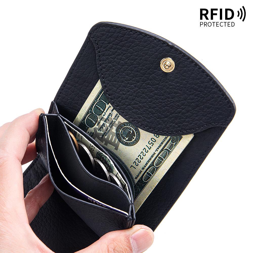 Маленький кожаный RFID-кошелек для женщин с отделением для монет, компактный трехскладной мини-карманный кошелек с отделением для купюр и держателями для карт