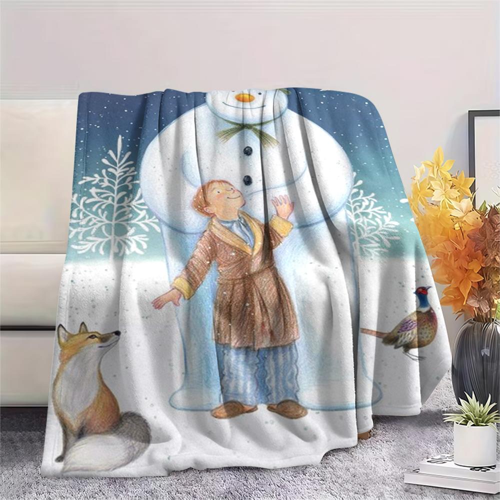1PC The Snowman Print Flannel Blanket, High quality Comfortable for All Seasons, Home Decor, Warmth and Comfort, Perfect for Christmas Gifts210