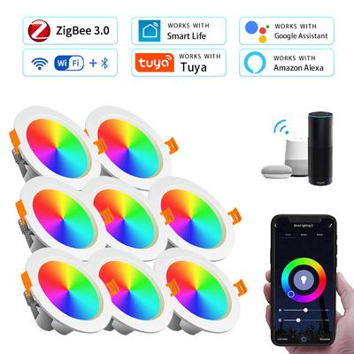 15 Вт ZigBee Smart Ceiling Light RGB Tuya WiFi Bluetooth LED Downlights Recessed Spotlight Alexa Lamp Control Google Home