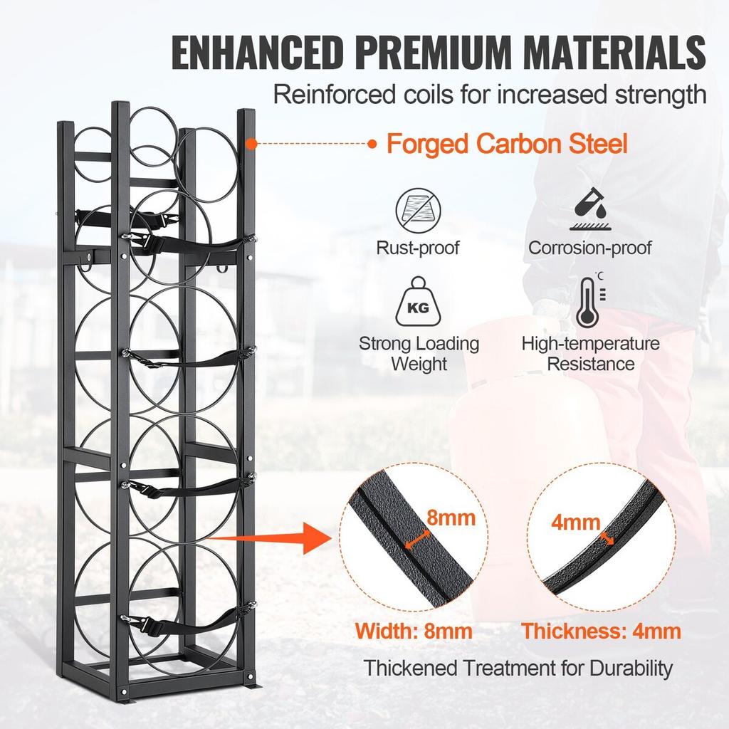 Refrigerant Tank Rack, with 3 x 30lbs and Other 3 Small Bottle Tanks, Cylinder Tank Rack 12.79x12.99x47.12 in, Refrigerant Cylinder Rack and Holders